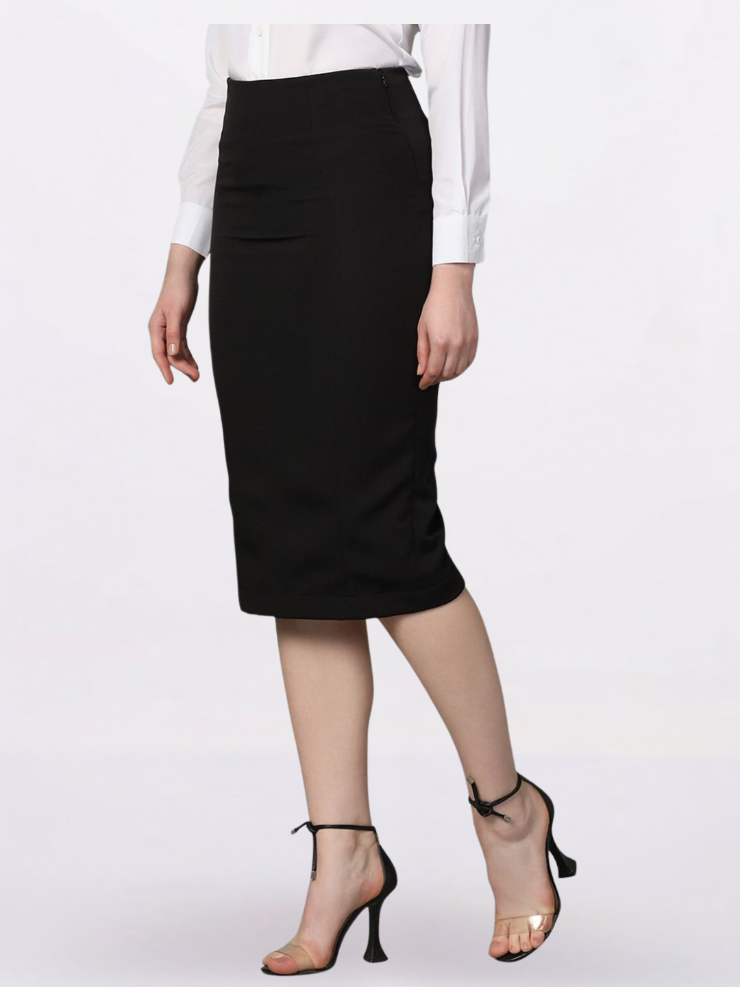 Women Stretch Pencil Skirt- Black