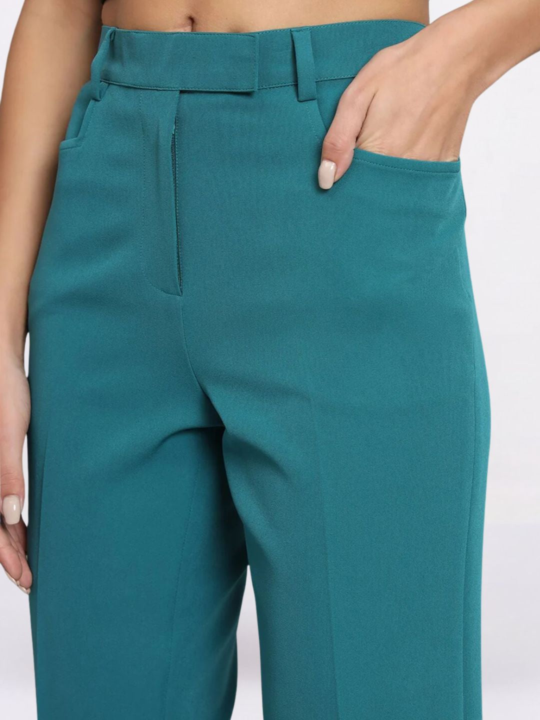 Women Teal Green Single-Breasted Formal Powersuit