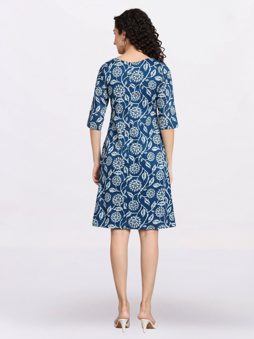 Women Blue Floral Printed A-Line Dress