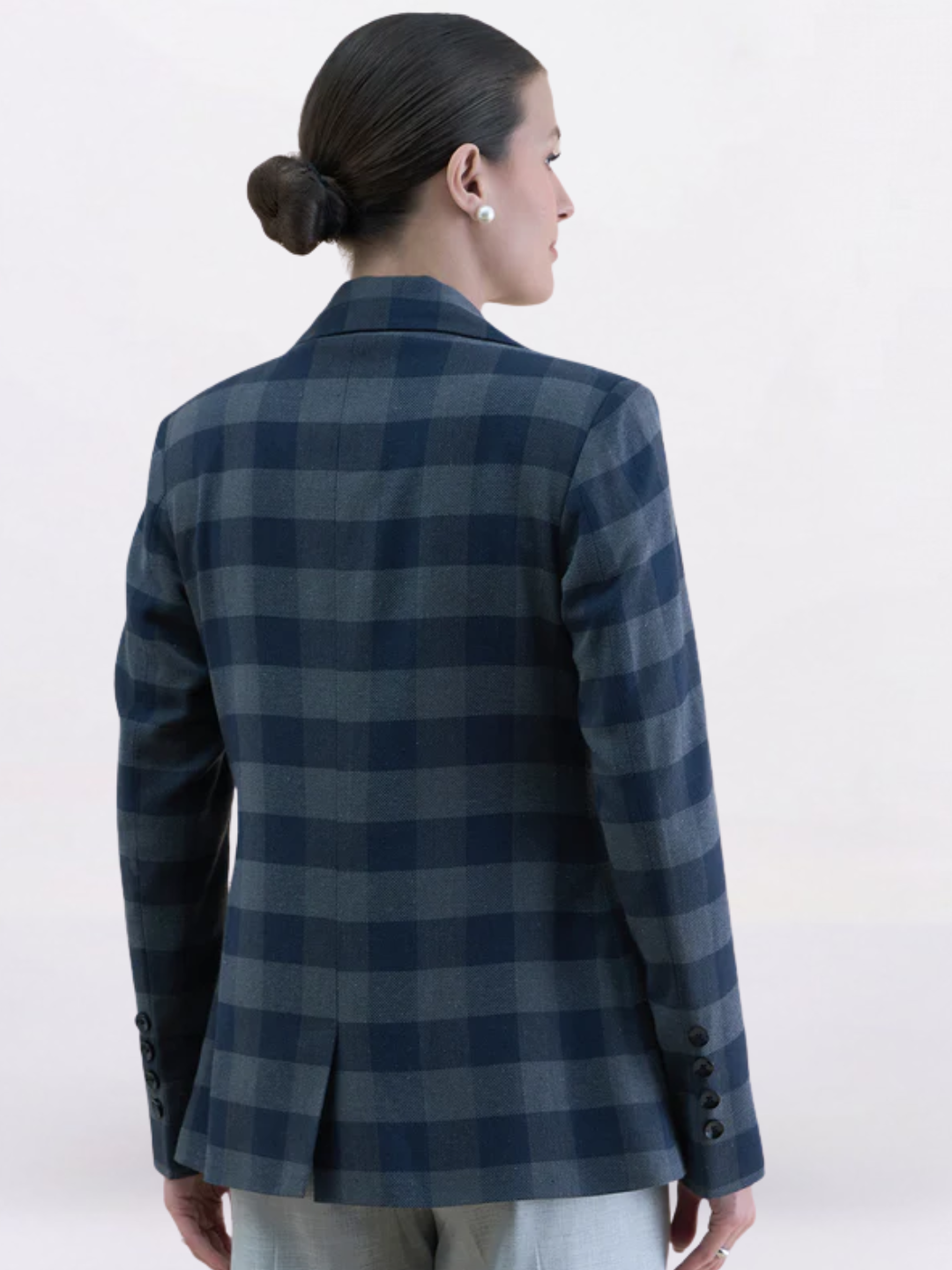 Women Checkered Wool Blend Notch Collar Blazer
