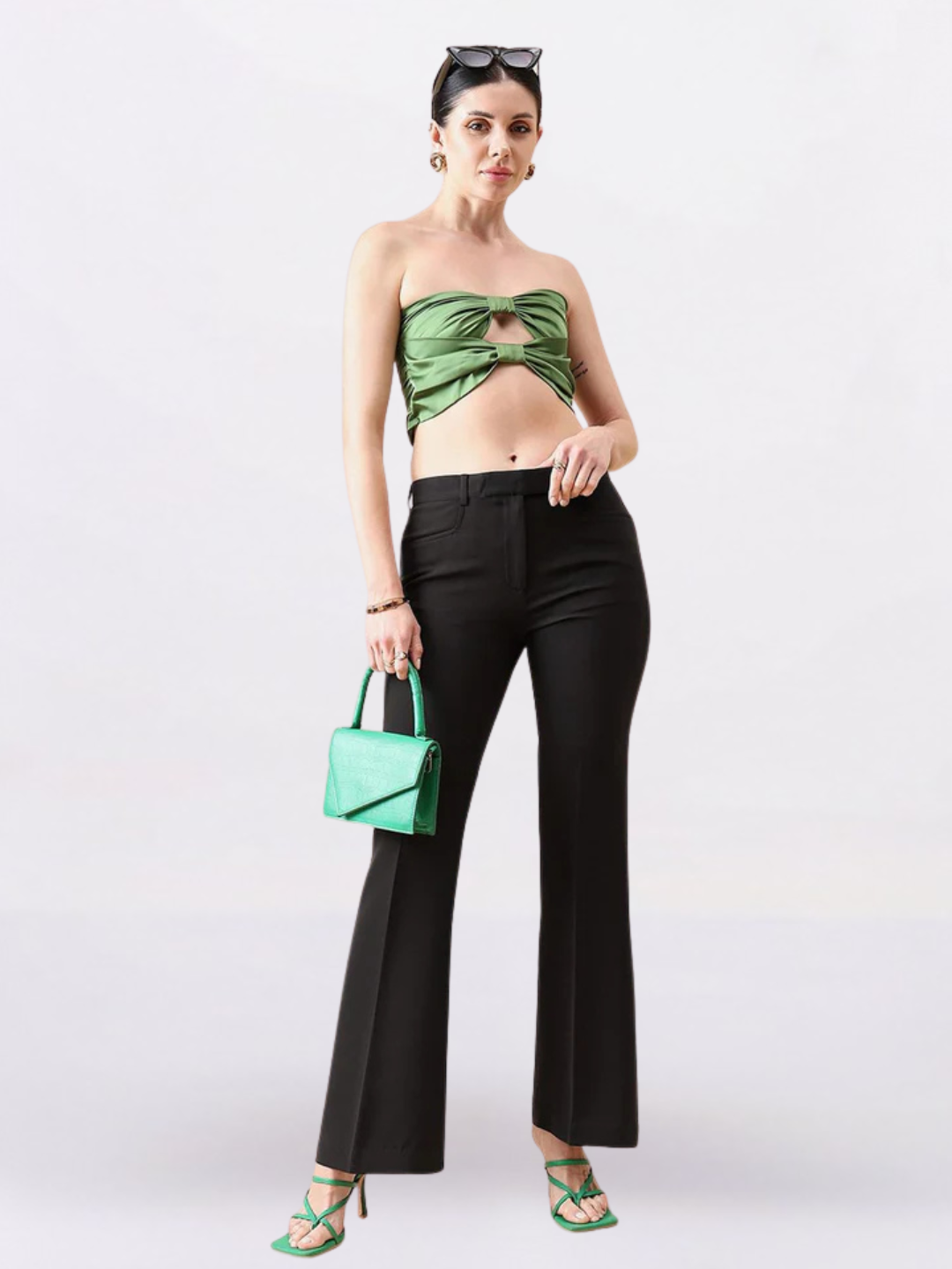 Women Black Flared Mid-Rise Bootcut Trousers