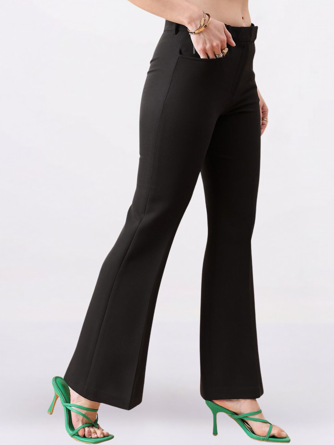 Women Black Flared Mid-Rise Bootcut Trousers