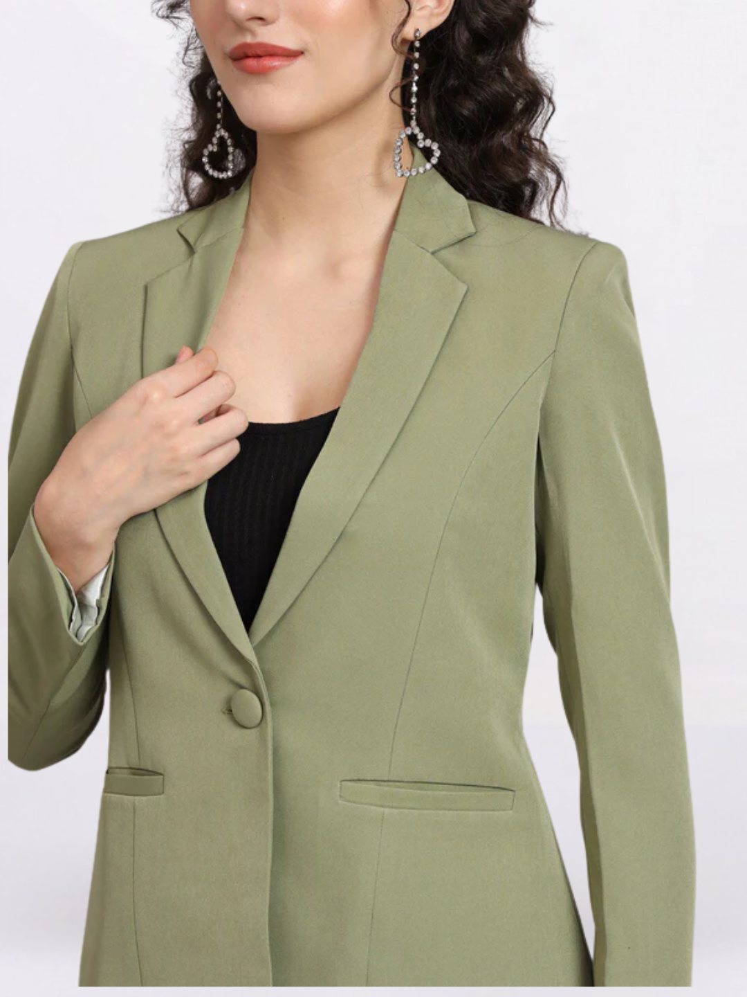 Women Notched Lapel Collar Single Breasted Formal Blazer