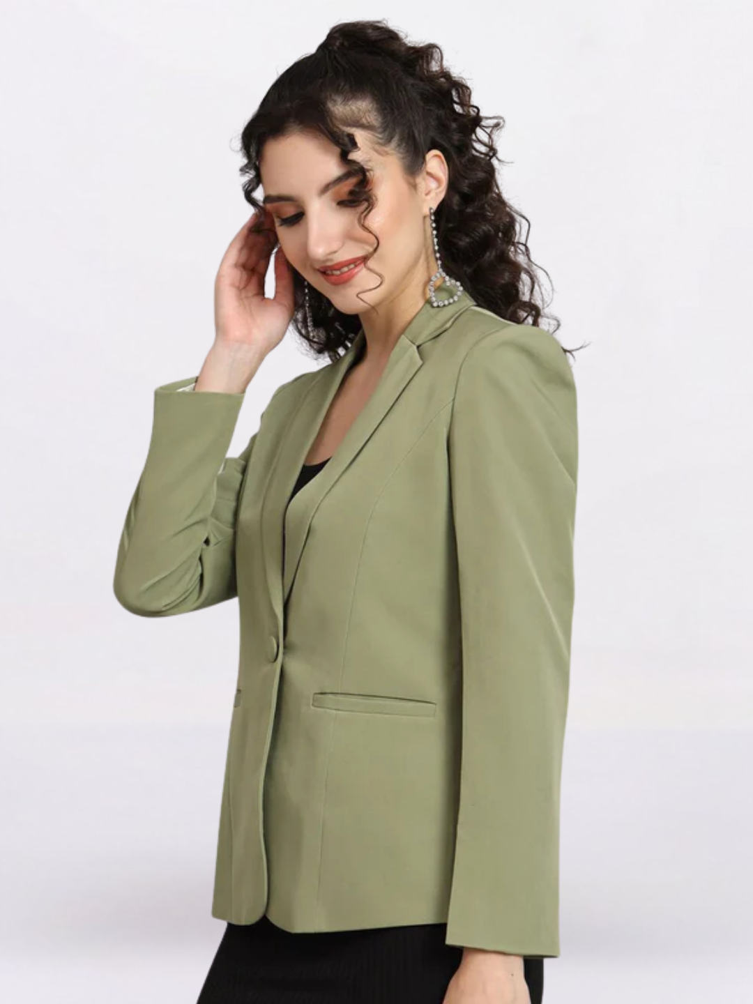 Women Notched Lapel Collar Single Breasted Formal Blazer