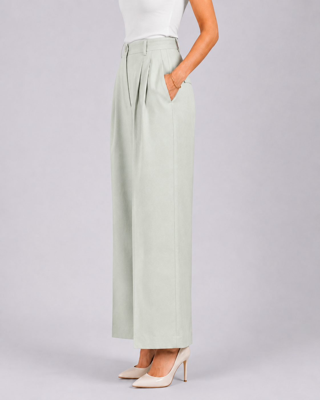 Women Sage Green Formal Trouser