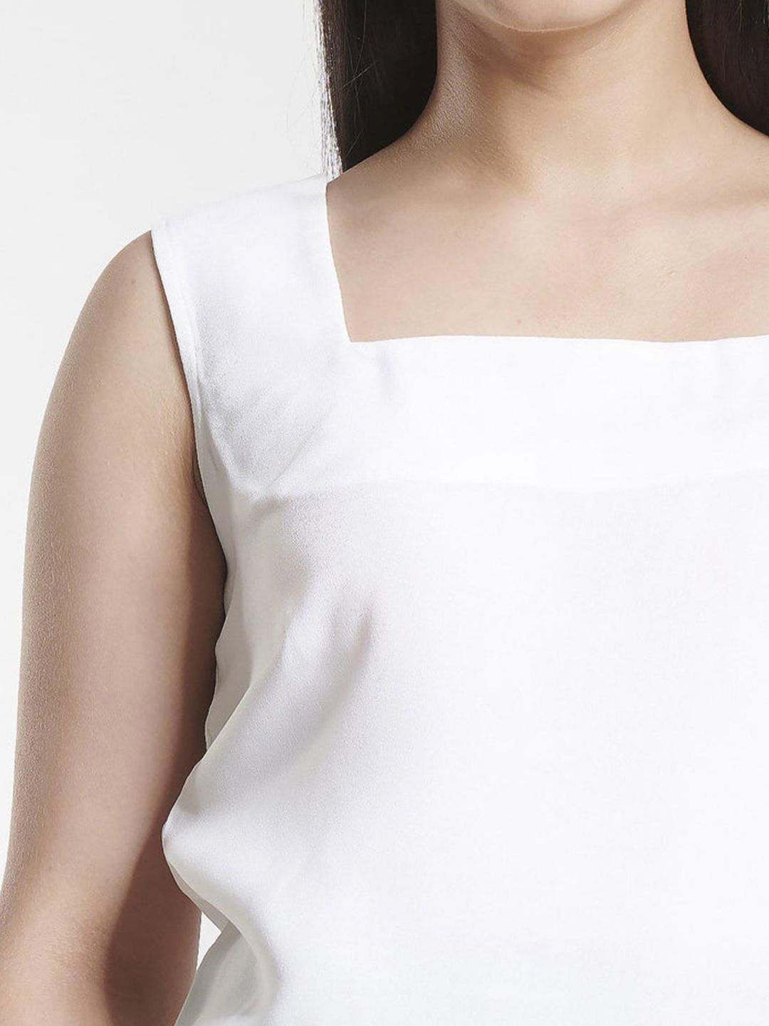 Square Neck Poly Moss Regular FIt Camisole - White