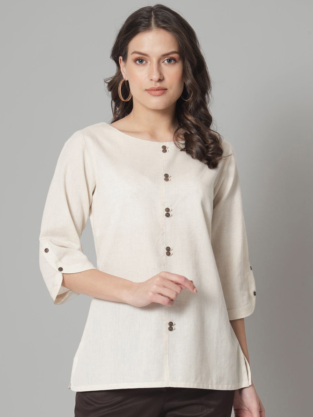 Women Solid Boat Neck Cotton Top