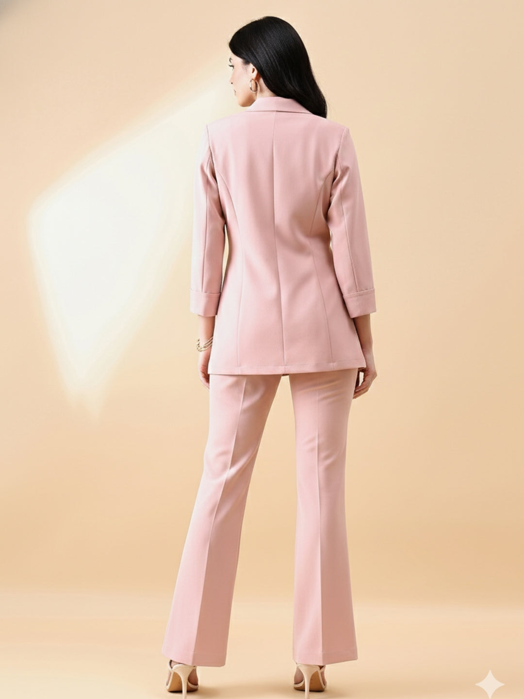 Women Pink Front Knot Single-Breasted Powersuit