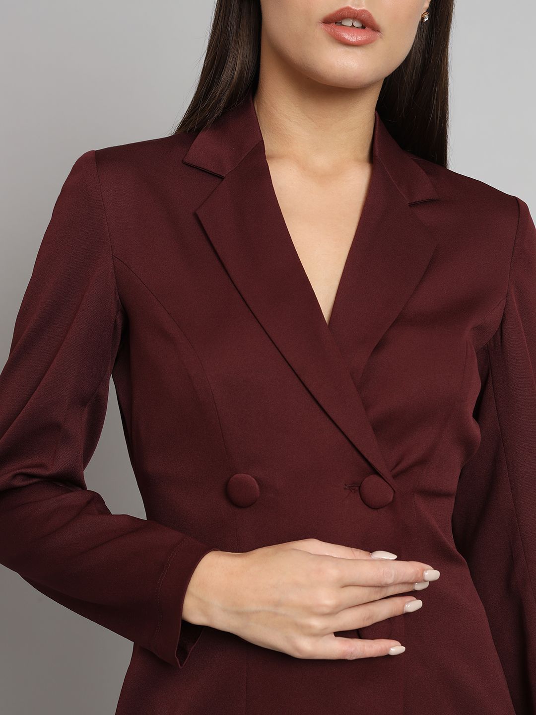 Women Stretch Blazer Dress- Maroon