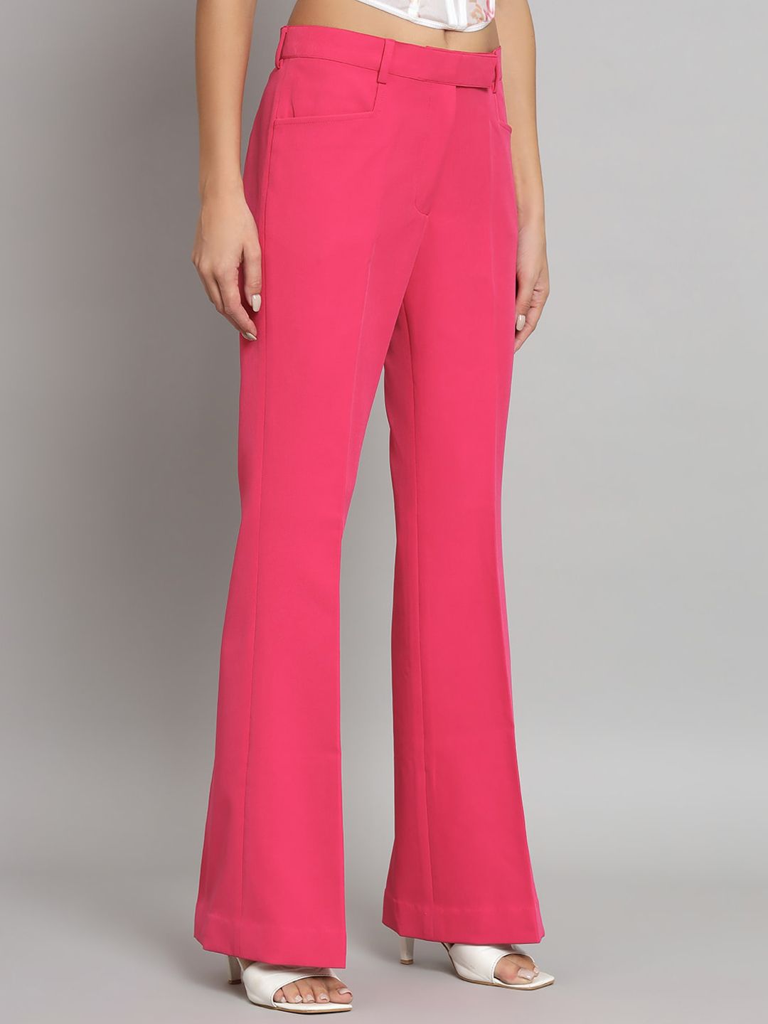 Women Pink Women Relaxed Easy Wash Bell Bottom Trousers