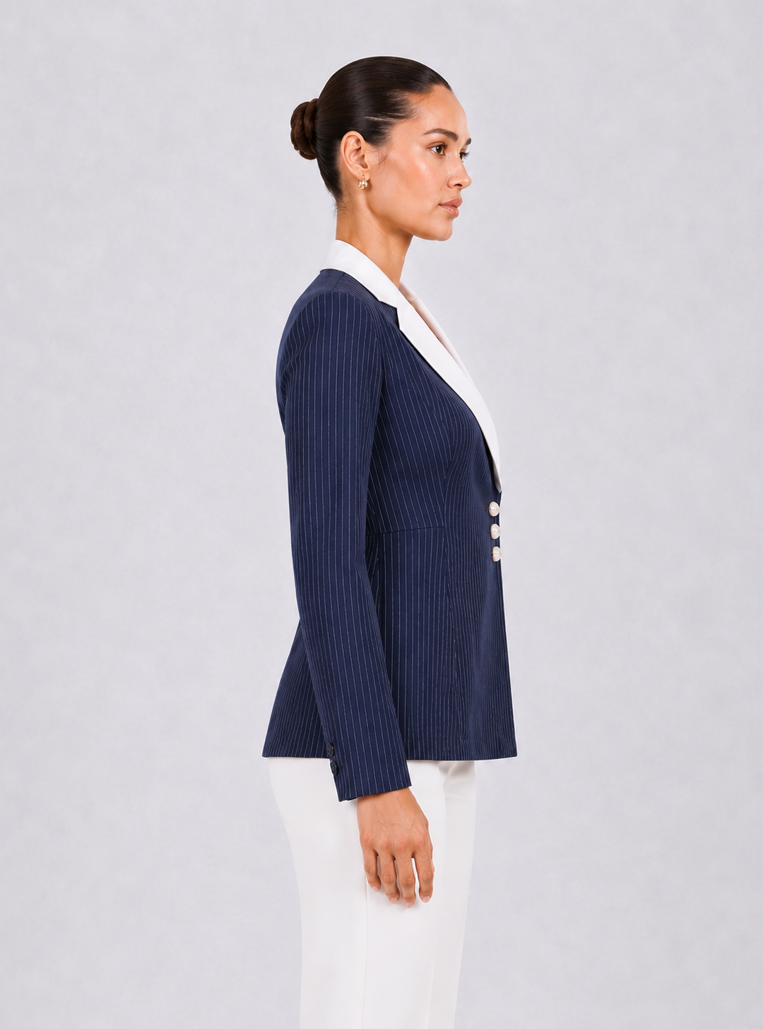 Women Navy Blue Blazer Style Top