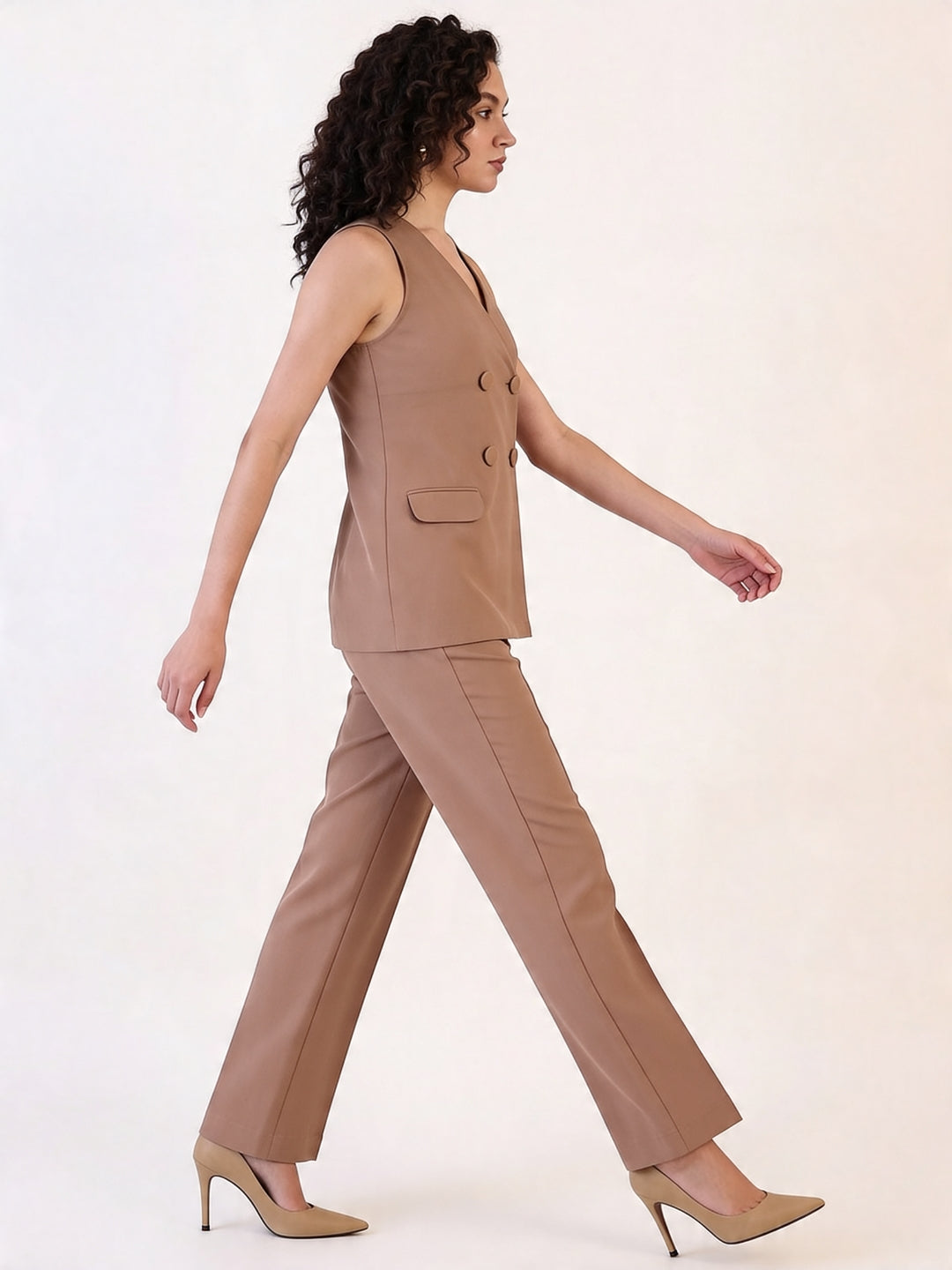 Women V-Neck Sleeveless Top With Trousers Co-ord set