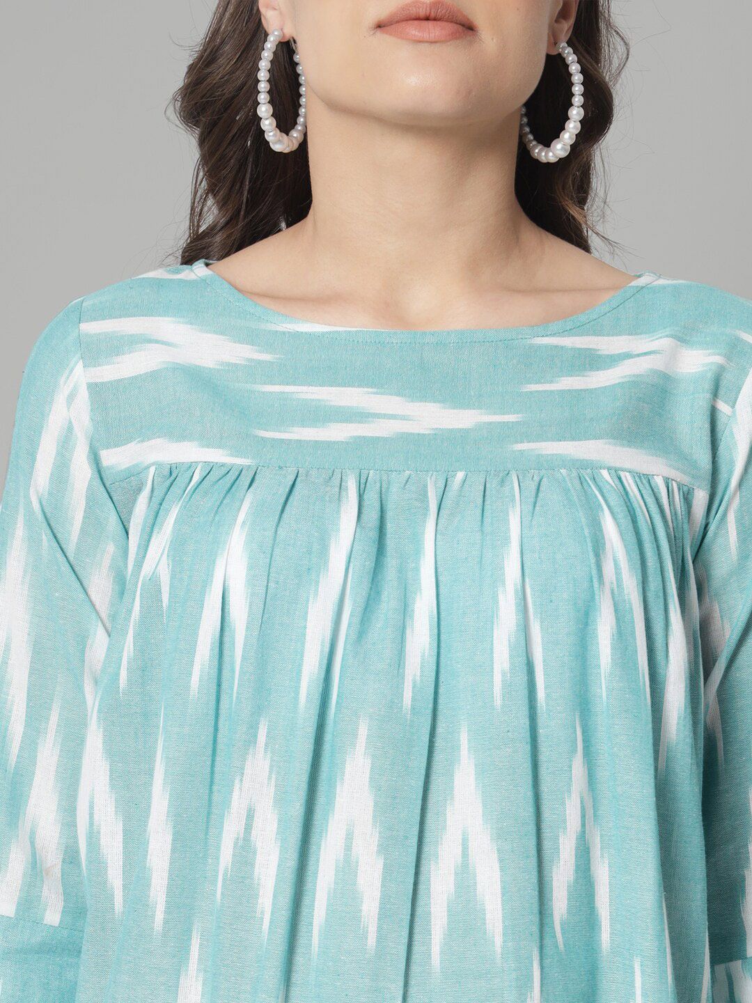 Cotton Ikat Print Loose Fit Top- Green