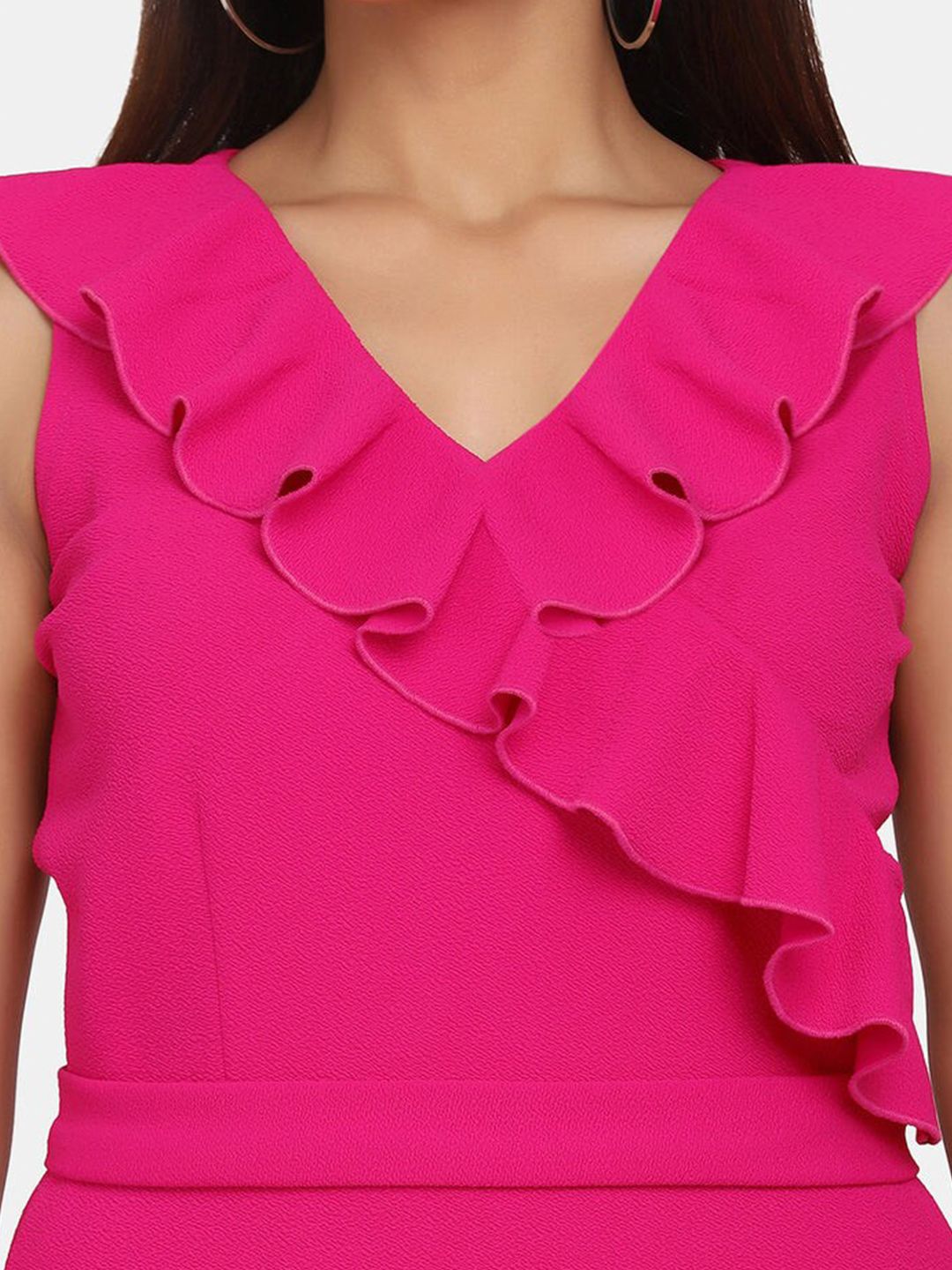 Ruffle Neckline Evening Formal Dress - Fuchsia