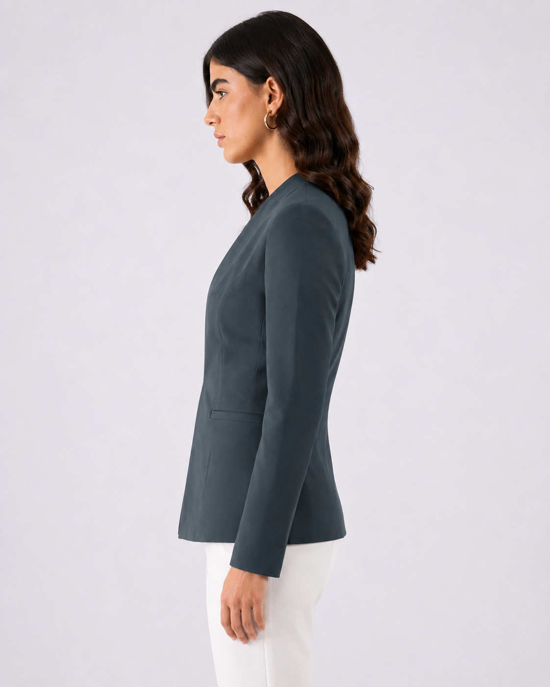 Women Dark Grey Formal Lapelless Blazer