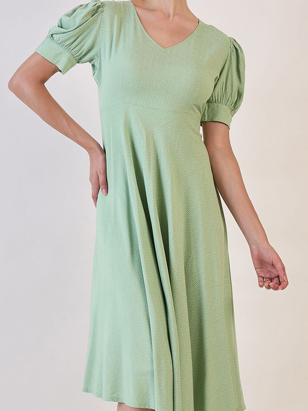 Olive Dotted Fit & Flare Dress