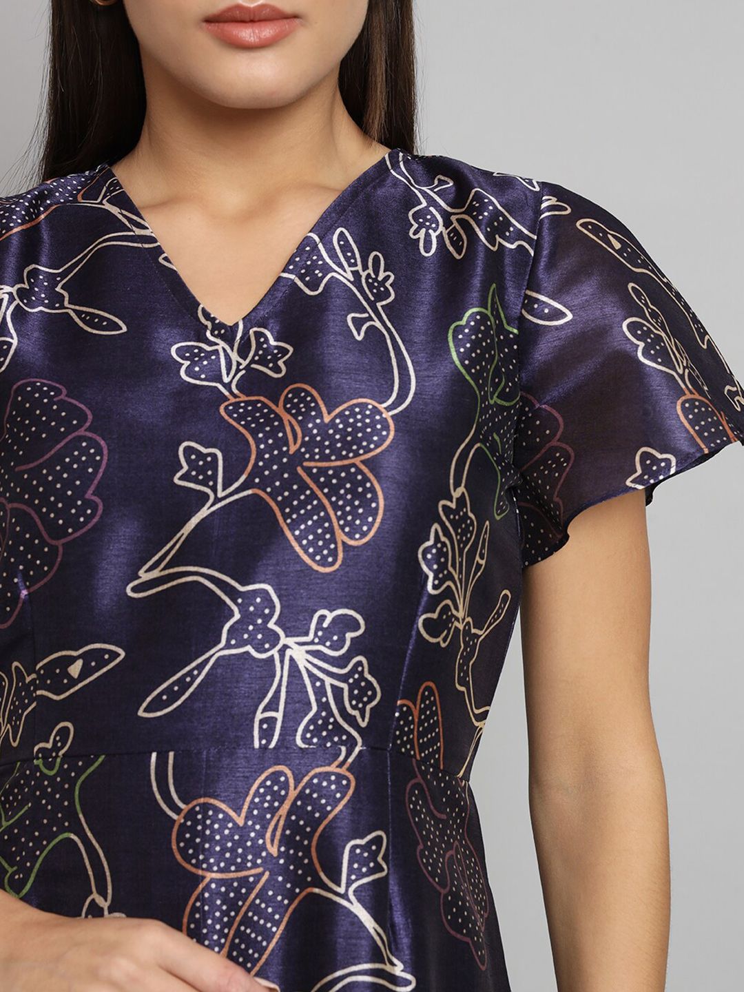 Women Floral Printed Silk Fit & Flare Dress