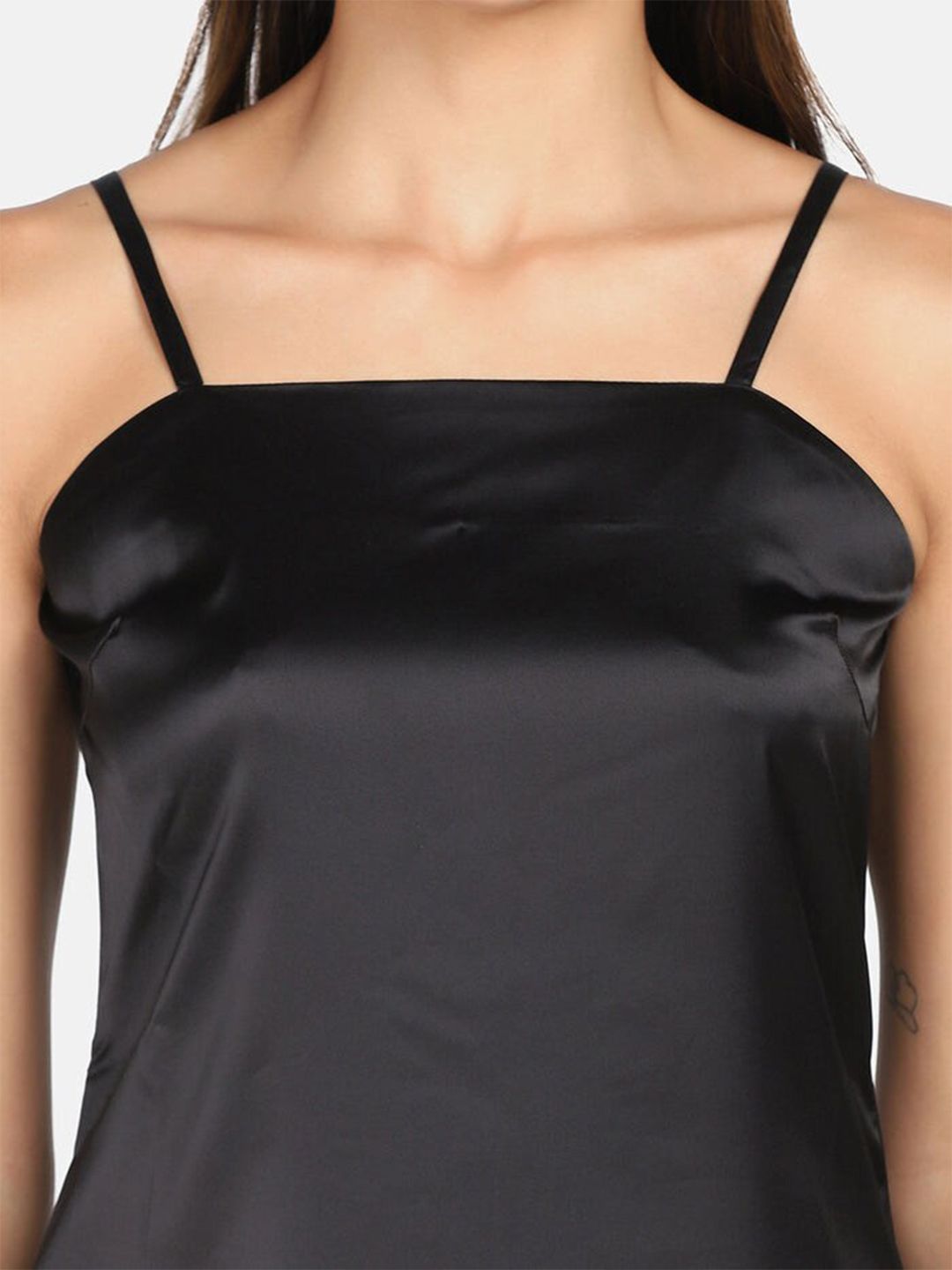 Satin Spaghetti Dress - Black