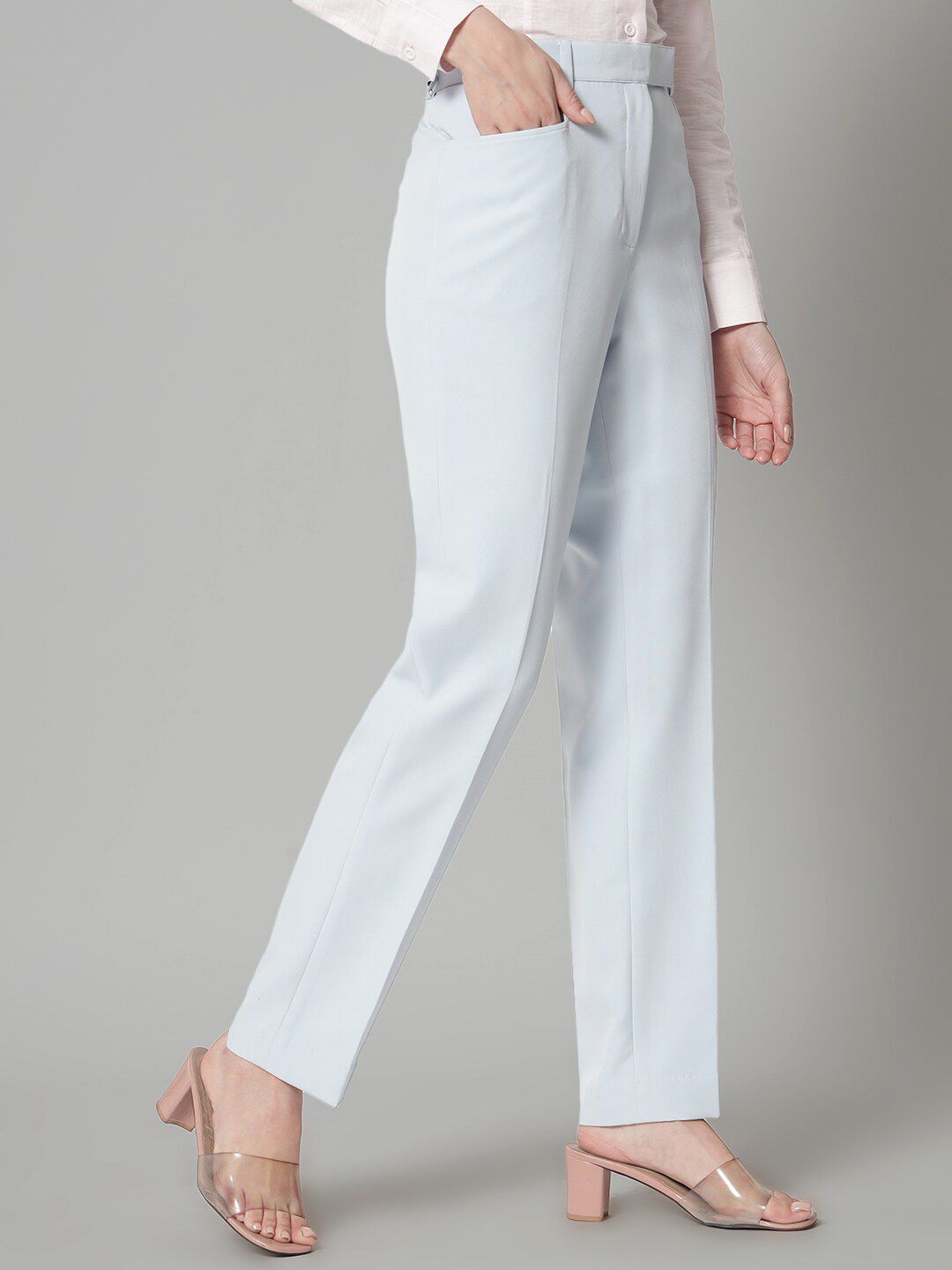 Women Mid-Rise Tailored Fit Easy Wash Formal Trousers