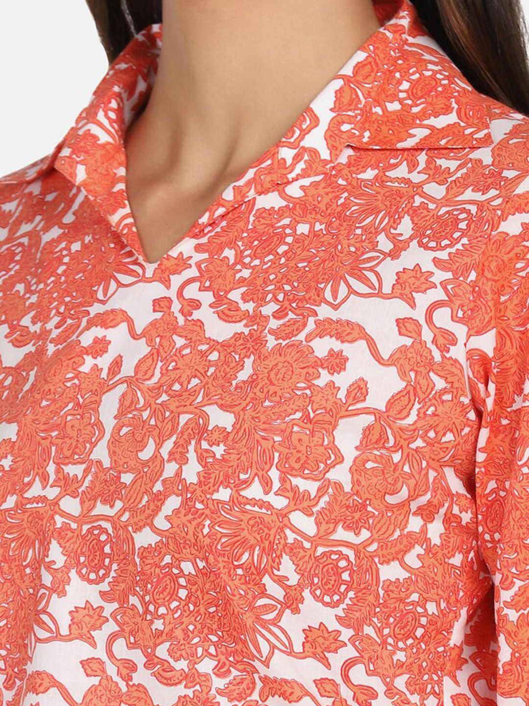 Printed Cotton Top - Orange &. White