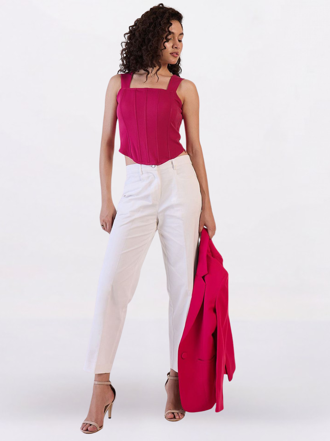 Women Pink Strappy Corset Top