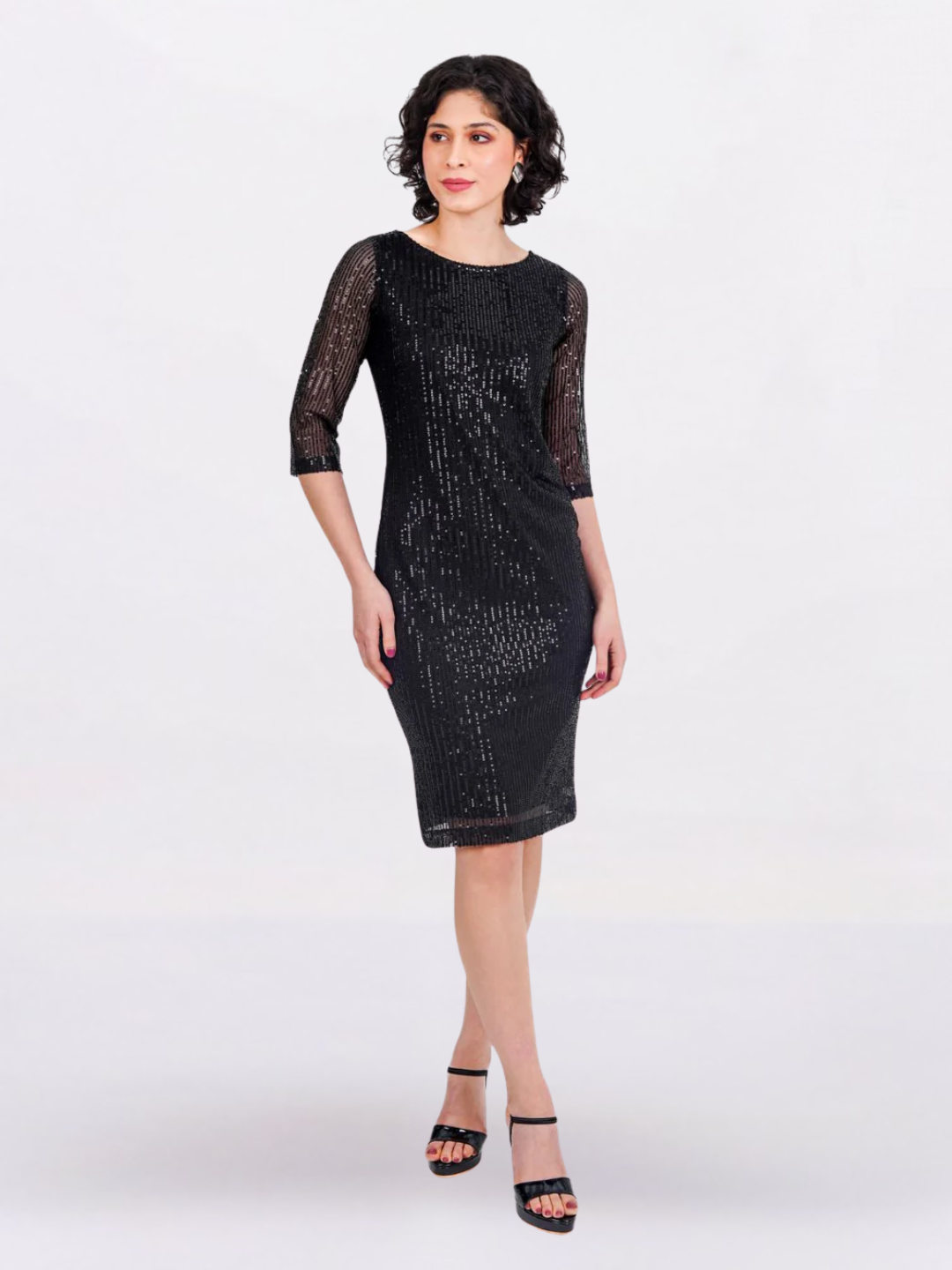 Women Black Embellished Sequinned Sheath Dress