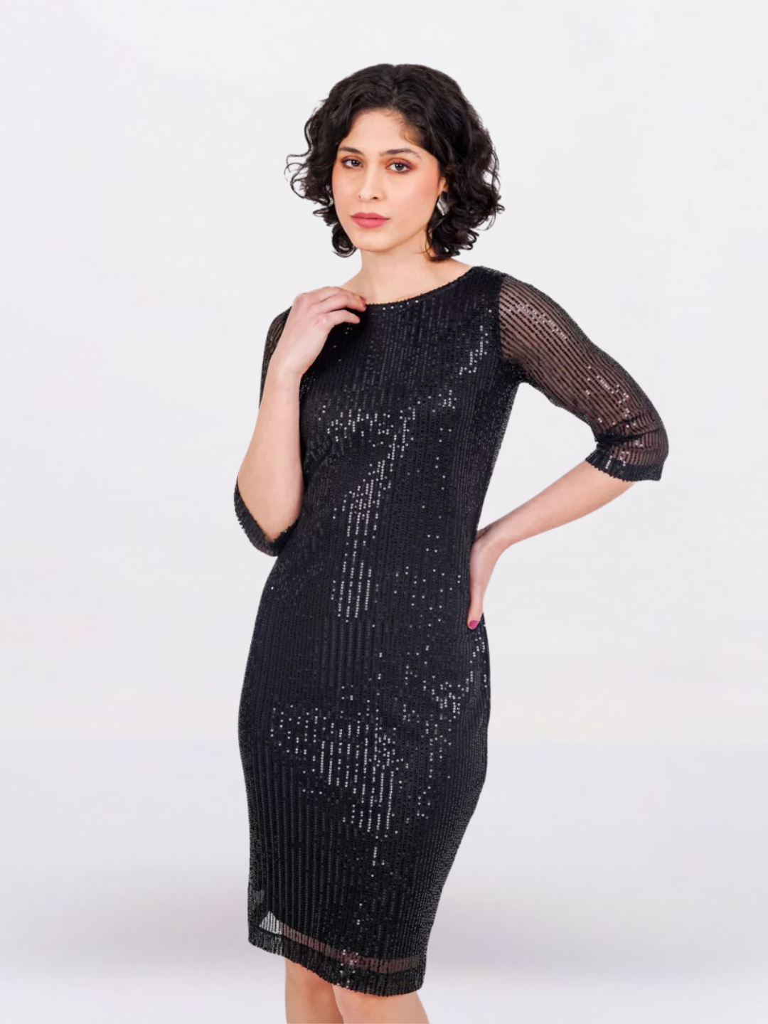 Women Black Embellished Sequinned Sheath Dress