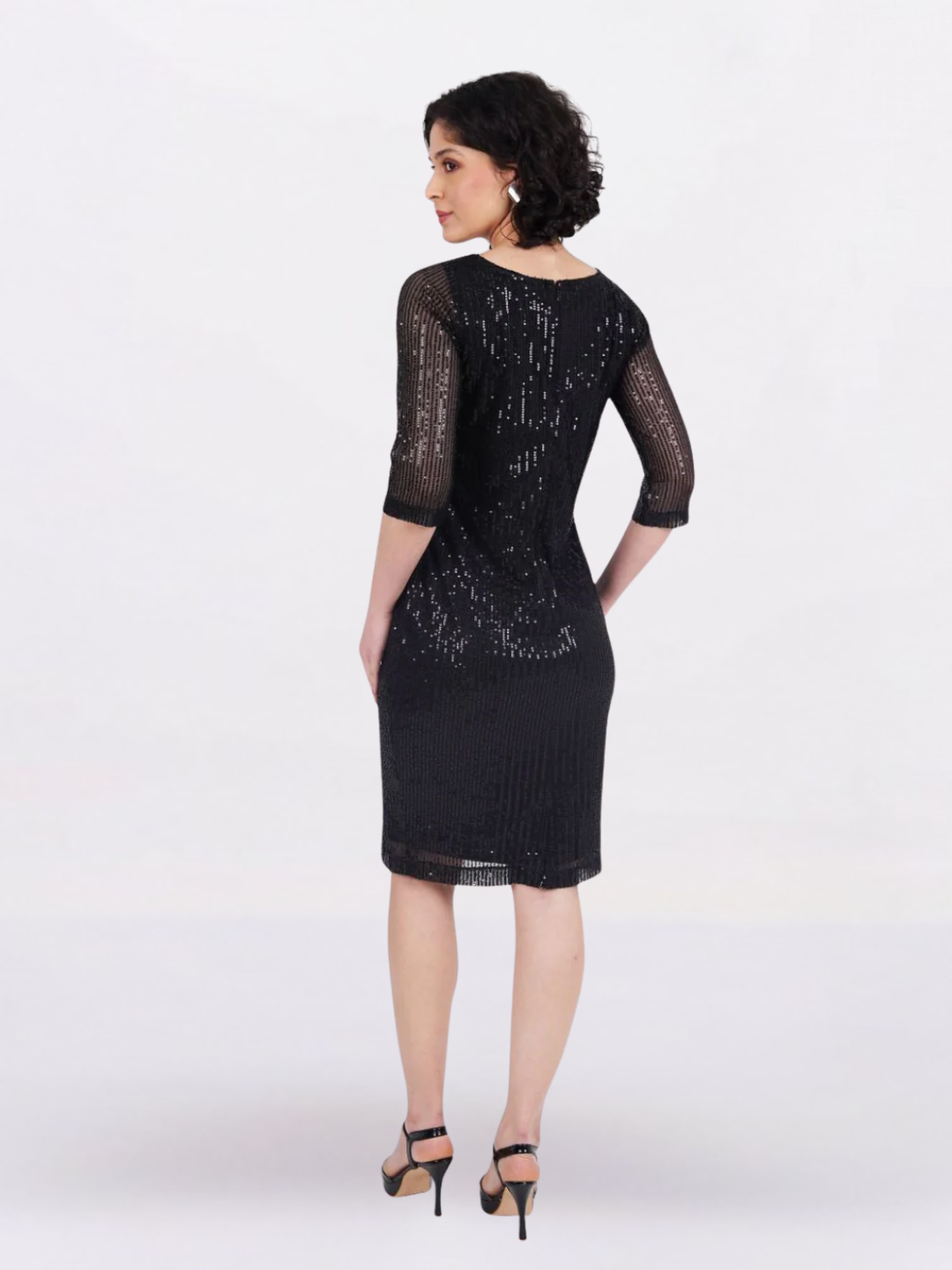 Women Black Embellished Sequinned Sheath Dress