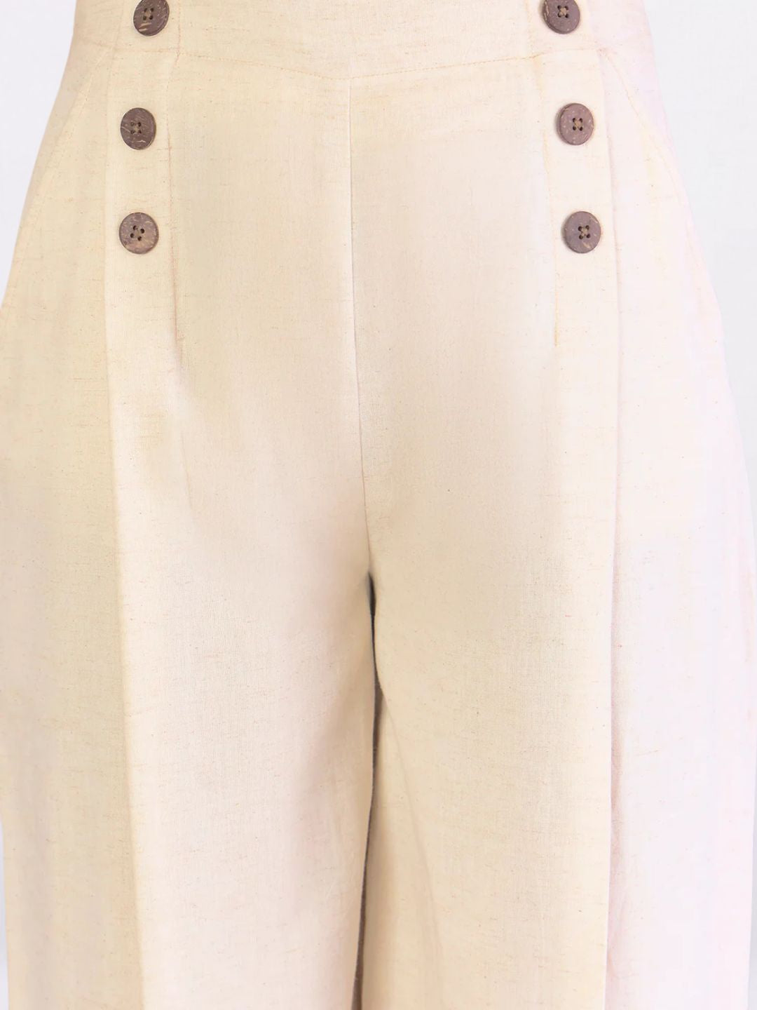 Women Off White Textured Comfort Loose Fit High-Rise Easy Wash Pleated Wide Leg Trousers