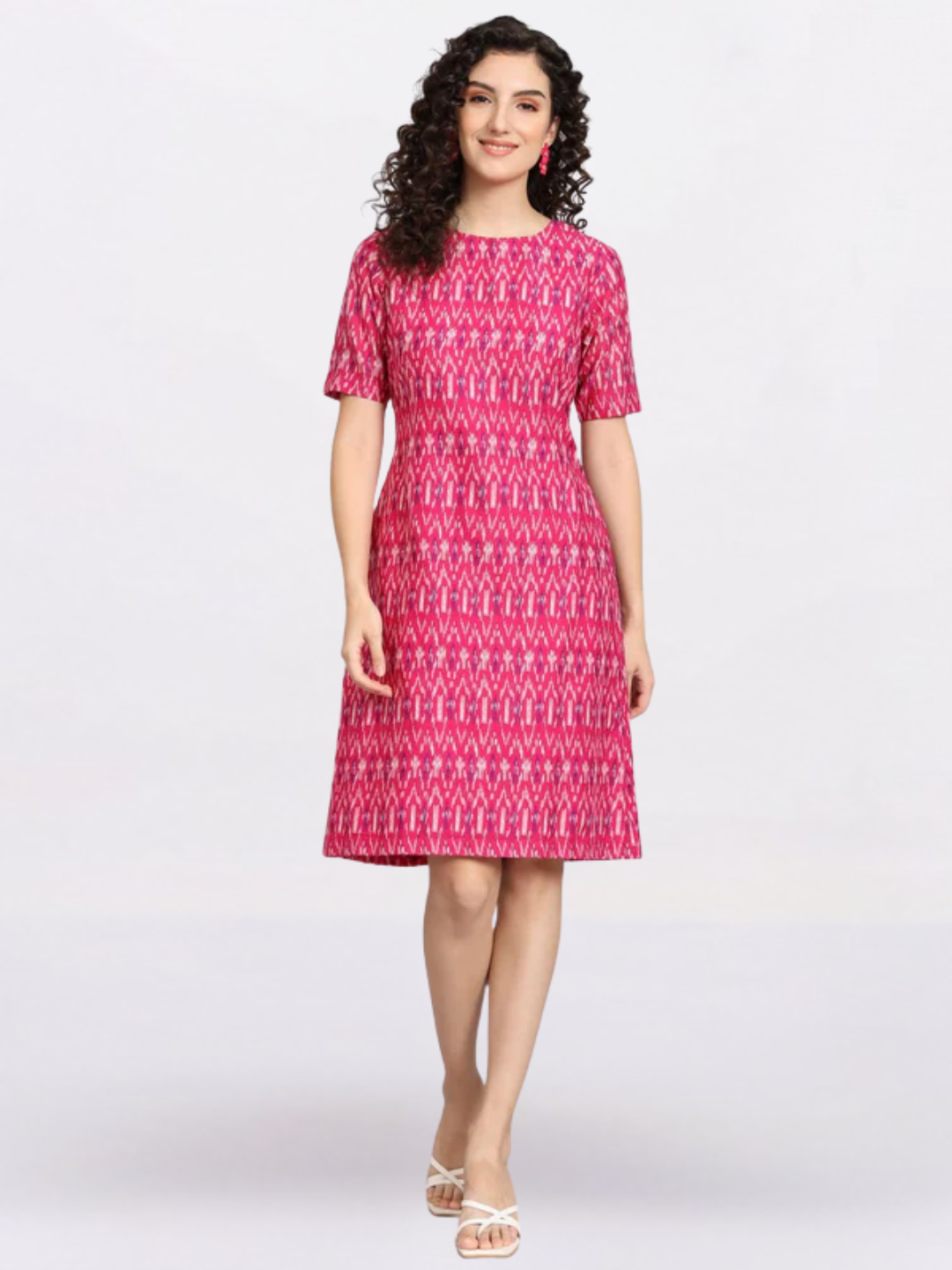 Women Pink Printed A-Line Dress