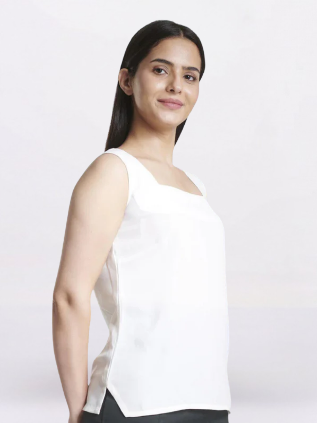 Square Neck Poly Moss Regular Fit Camisole - White
