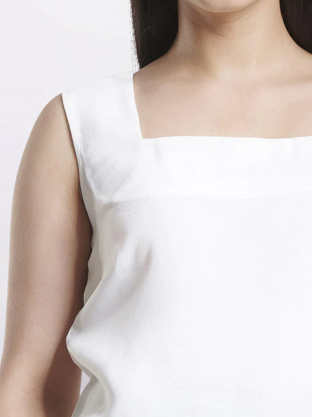 Square Neck Poly Moss Regular Fit Camisole - White