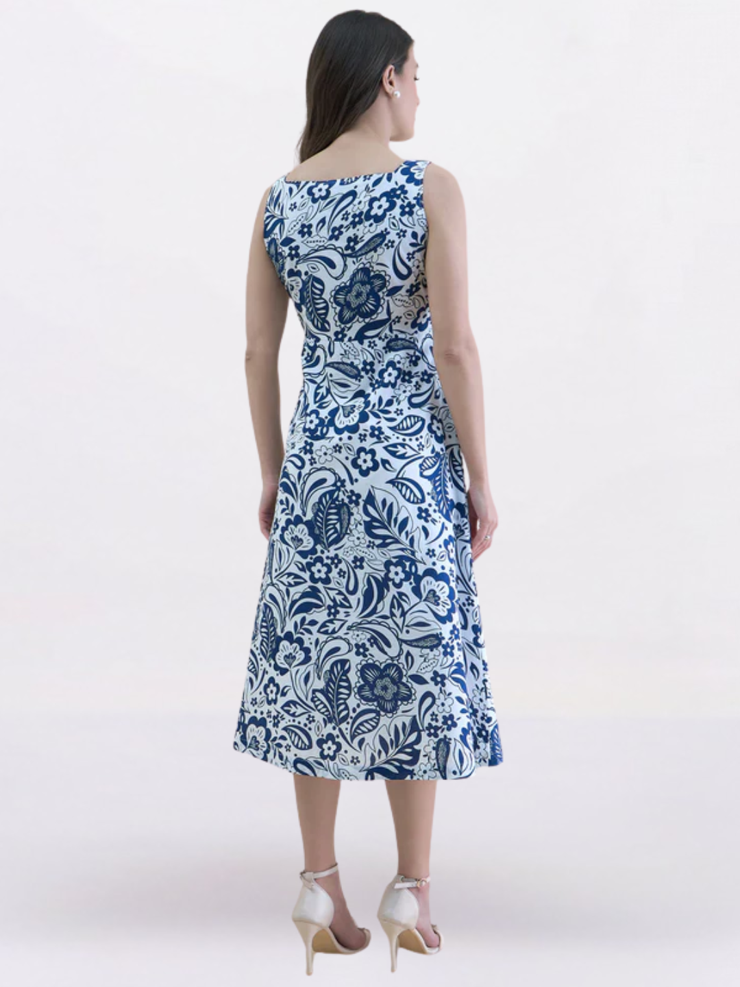 Women Blue-White floral print midi dress