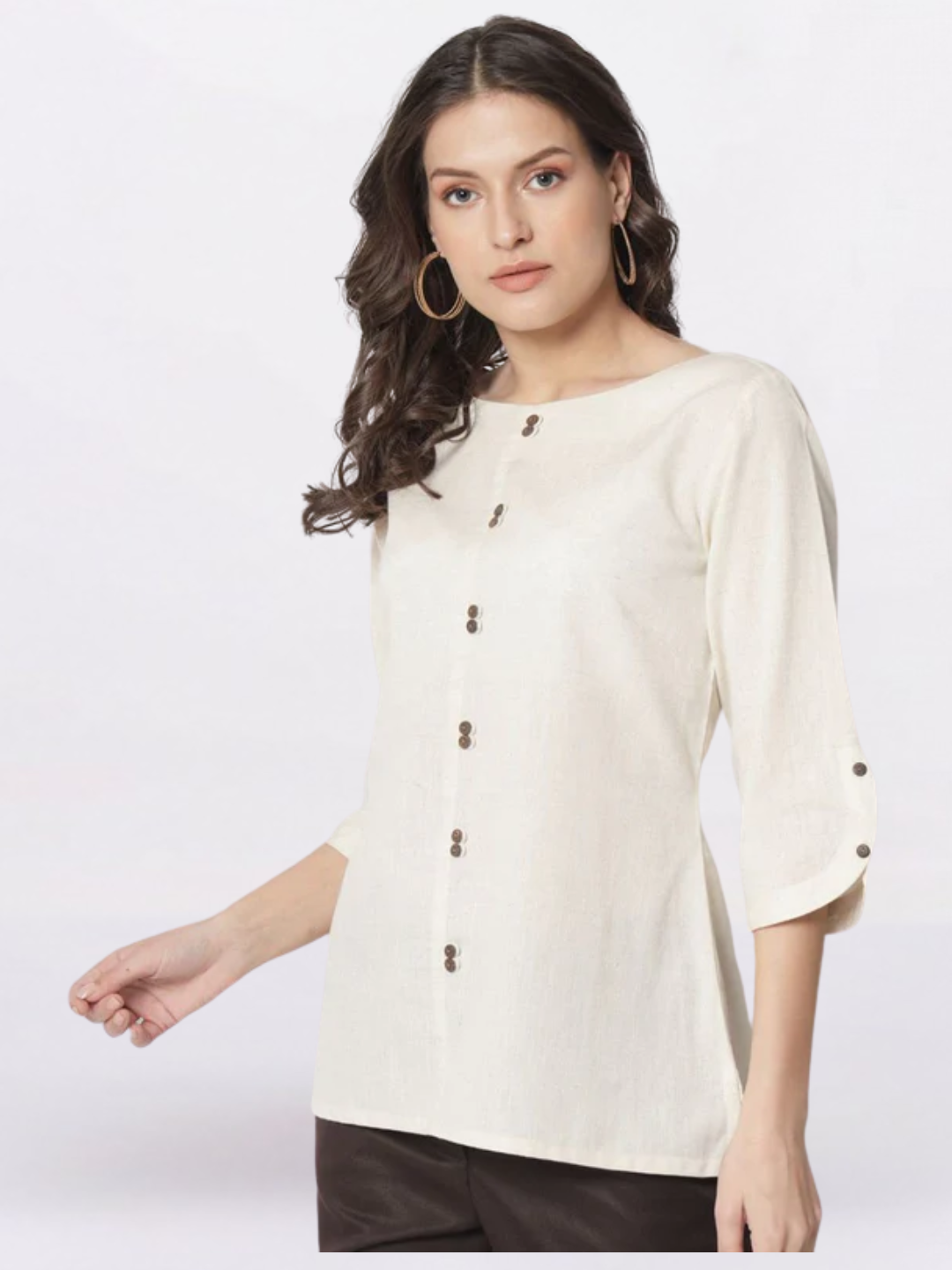 Women Beige Boat Neck Top
