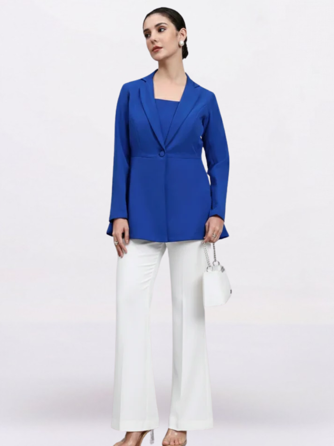 Women Cobalt Blue Peplum Blazer Top