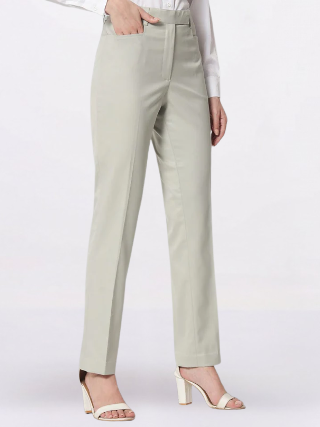 Women Sage Green Mid-Rise Formal Trousers