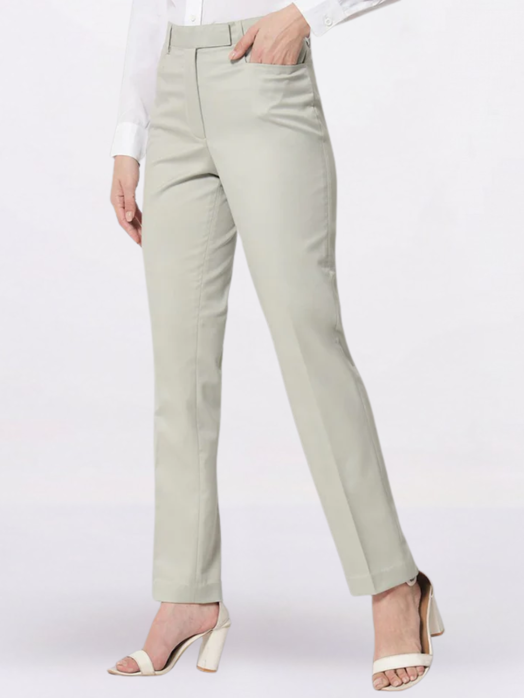 Women Sage Green Mid-Rise Formal Trousers