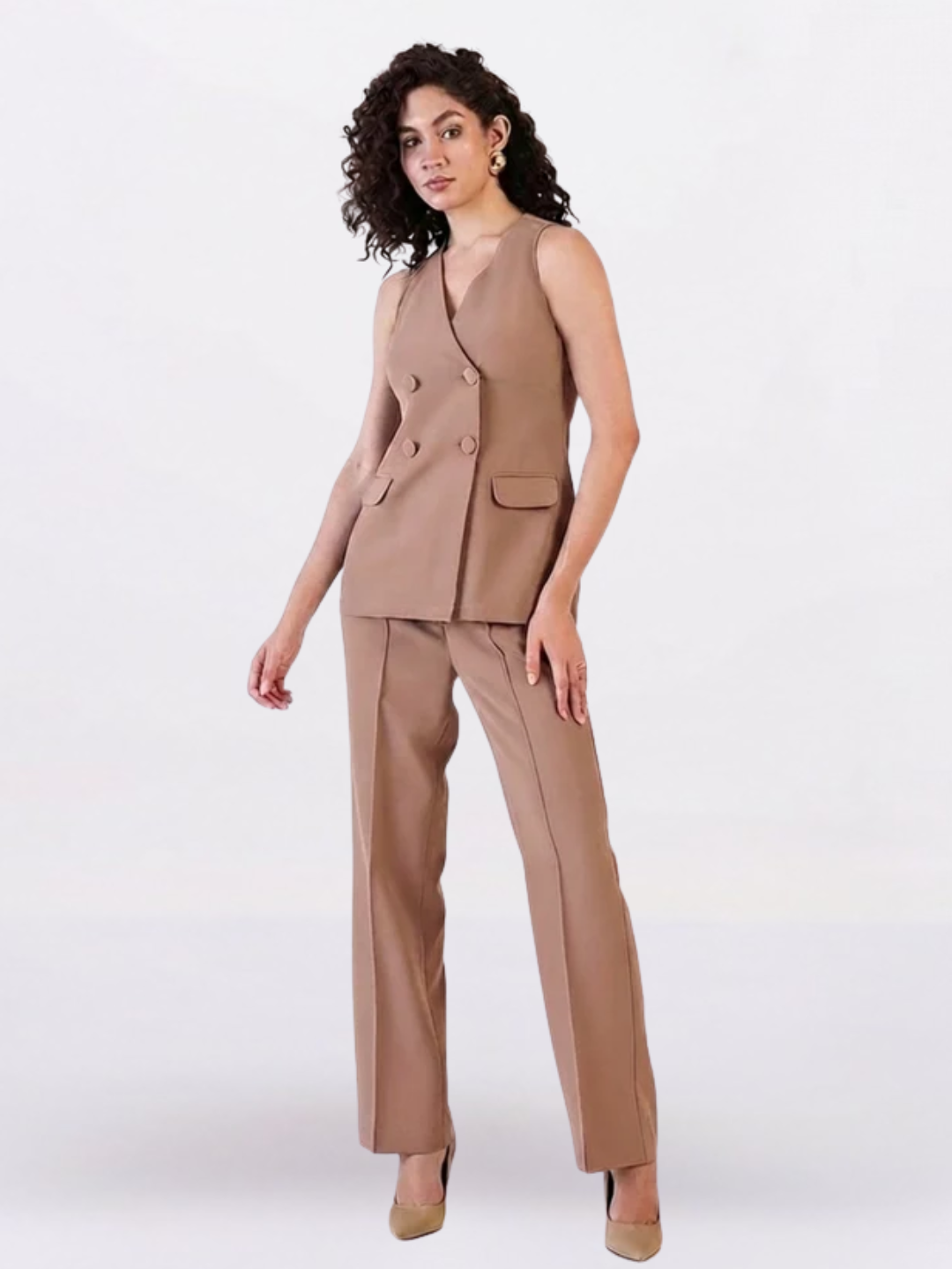 Women Beige Solid Trousers