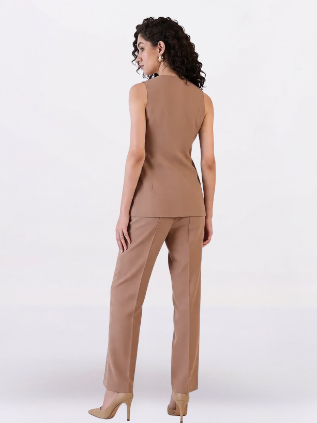 Women V-Neck Sleeveless Top With Trousers Co-ord set