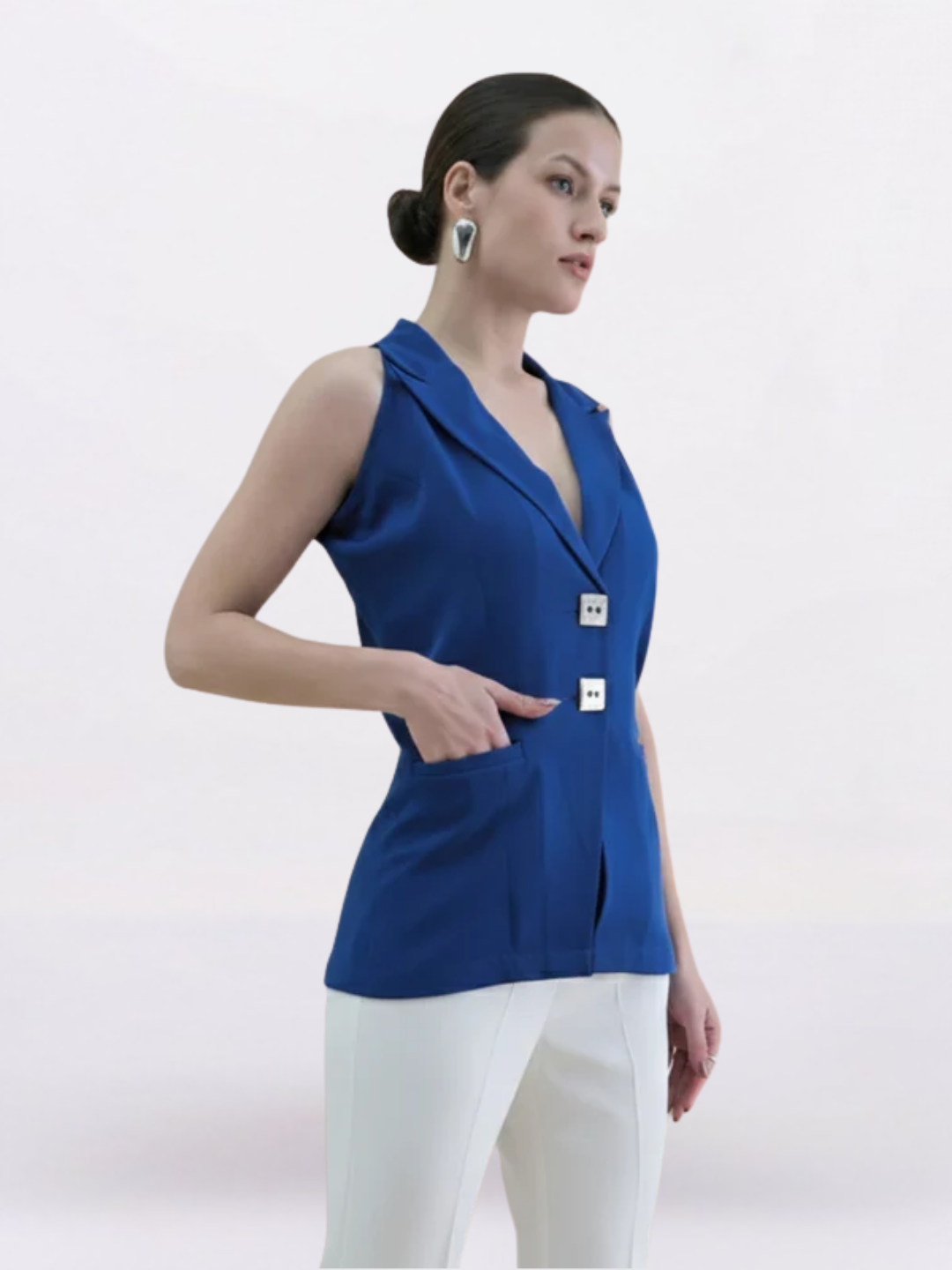 Women Ink Blue Halter Neck Top