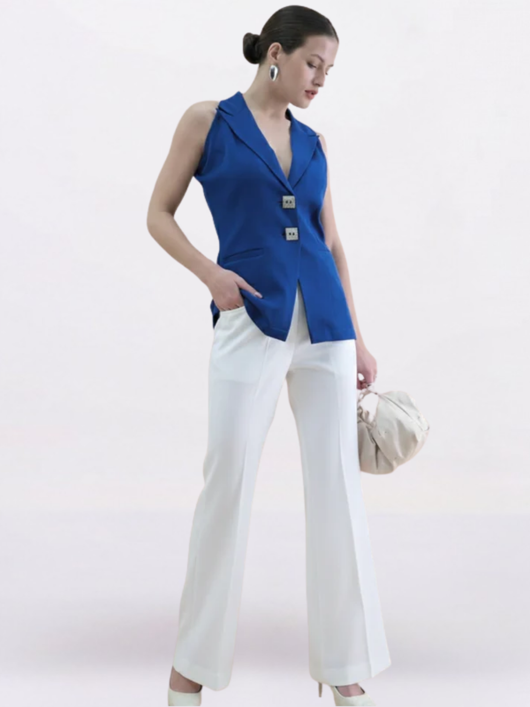 Women Ink Blue Halter Neck Top