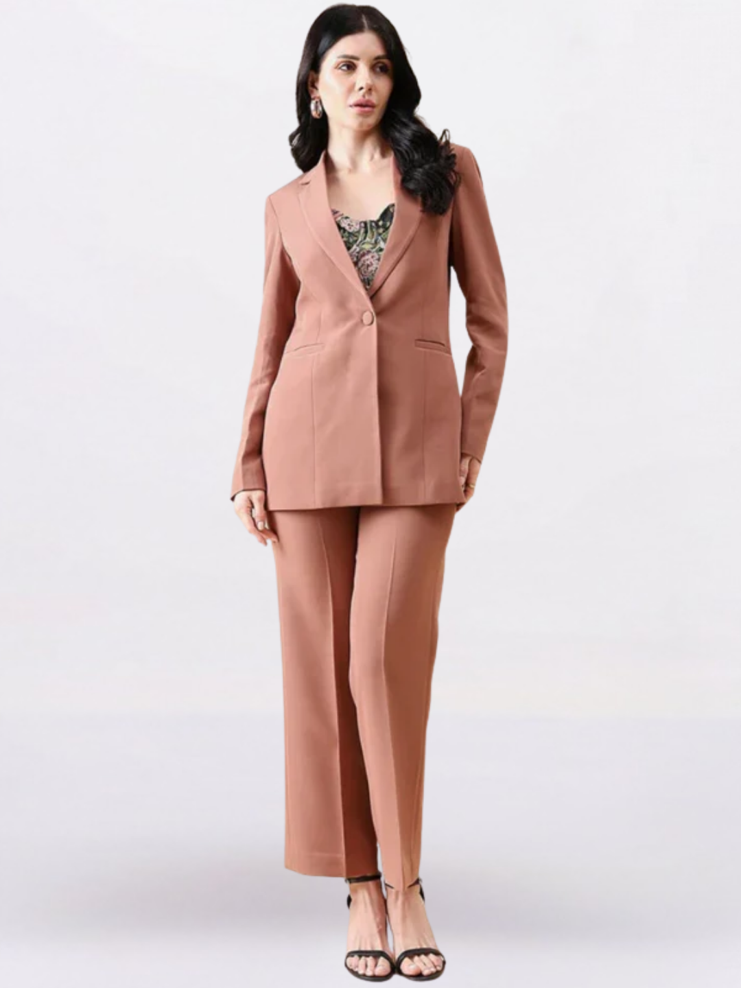 Women Peach Formal Straight Fit Trouser