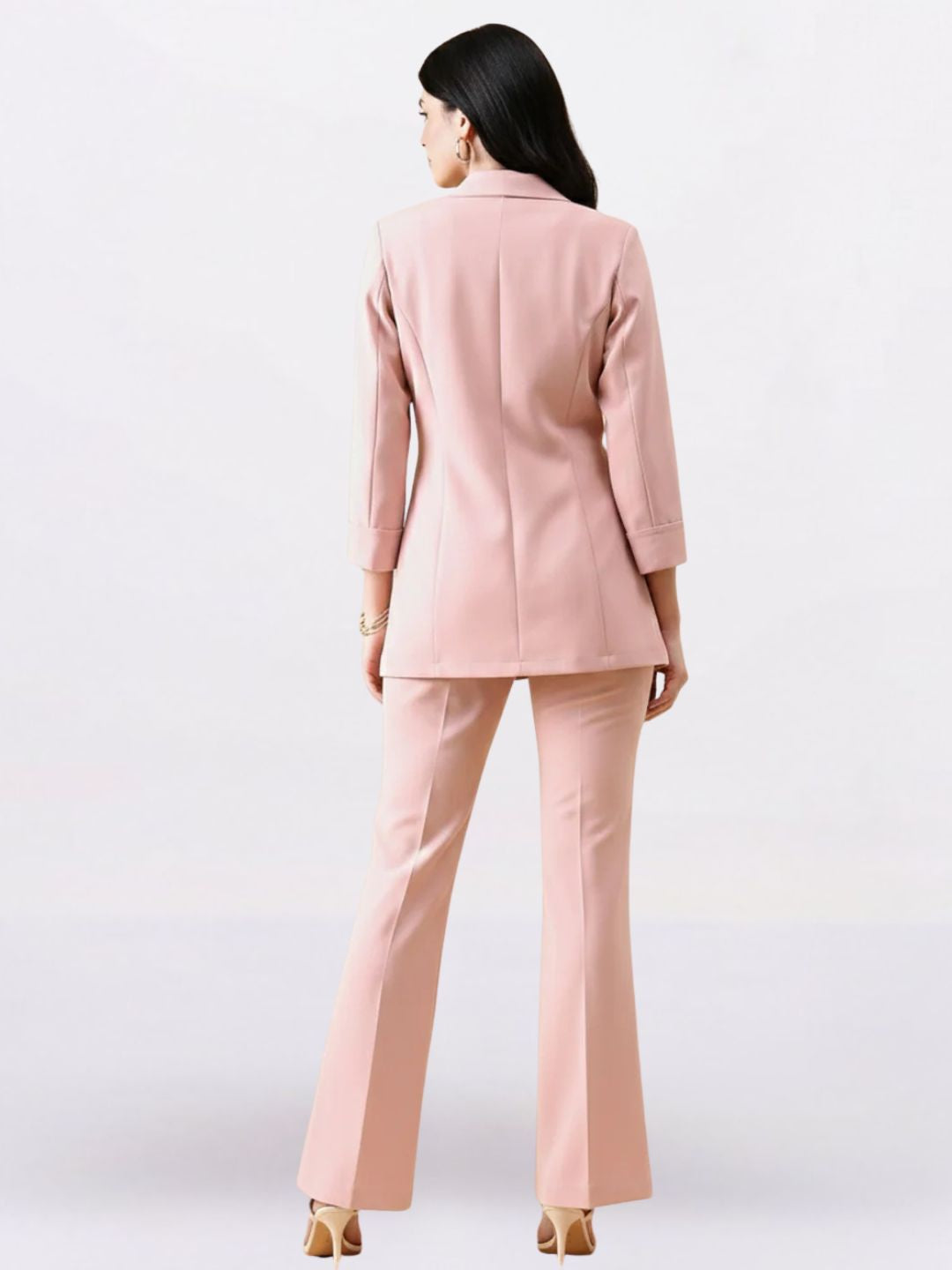 Women Pink Front Knot Single-Breasted Powersuit