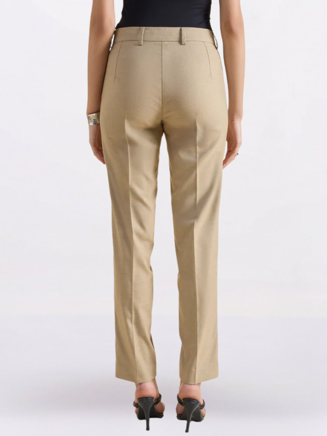 Women Beige Regular Fit Mid Waist Trouser