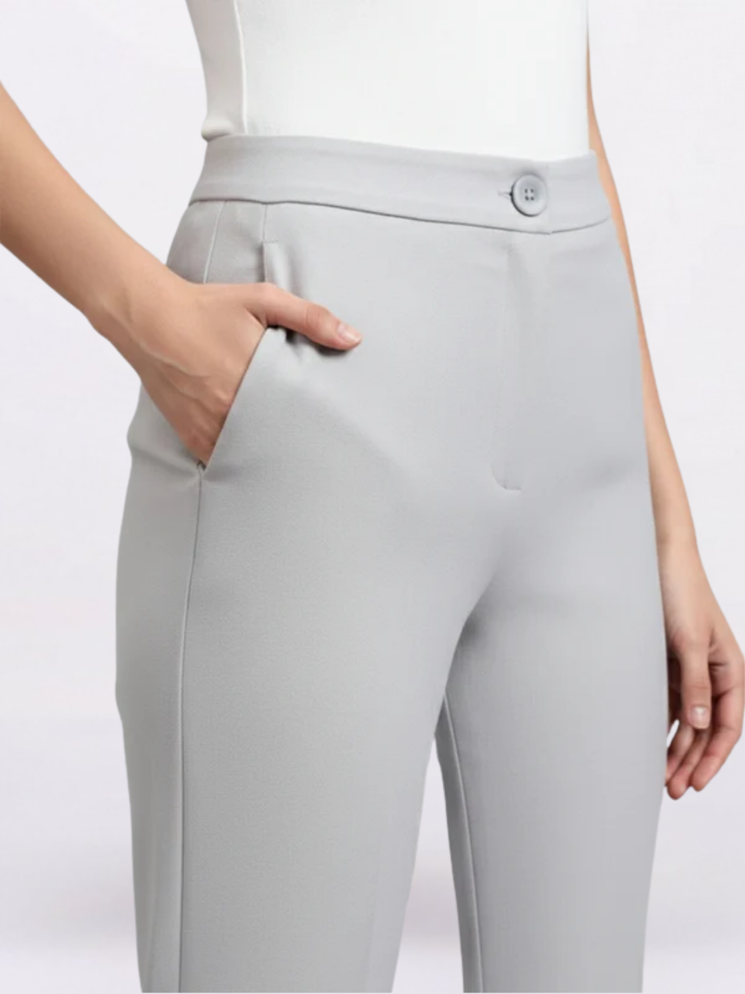 Women Light Grey Mid-Rise Bootcut Trousers