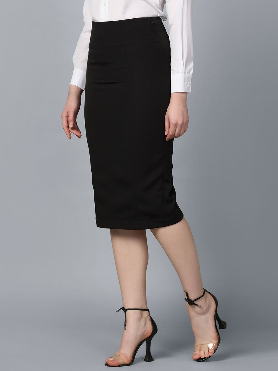 Women Stretch Pencil Skirt- Black