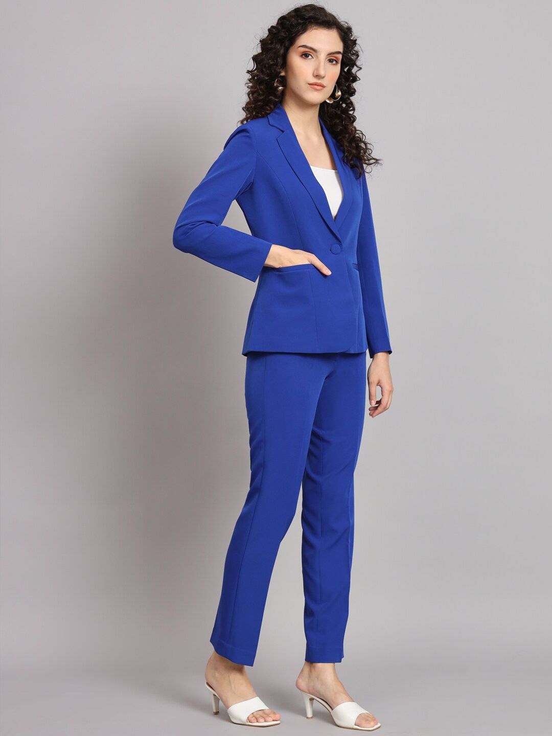 Women Notched Collar Stretch Pant Suit