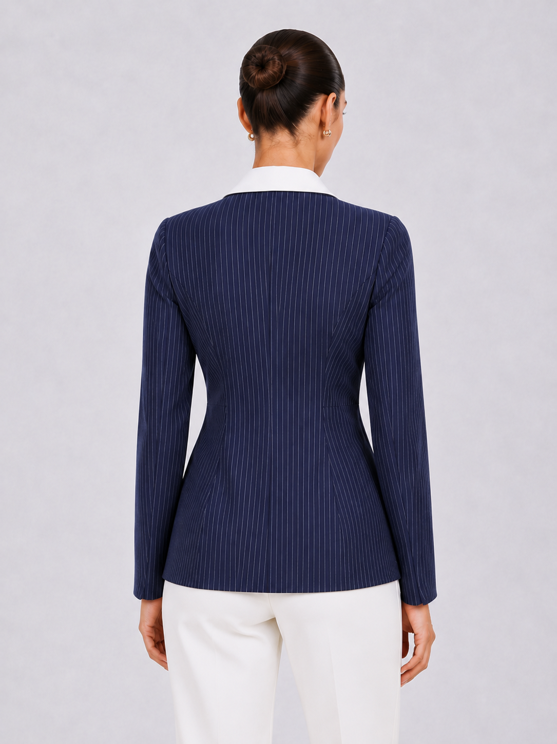 Women Navy Blue Blazer Style Top