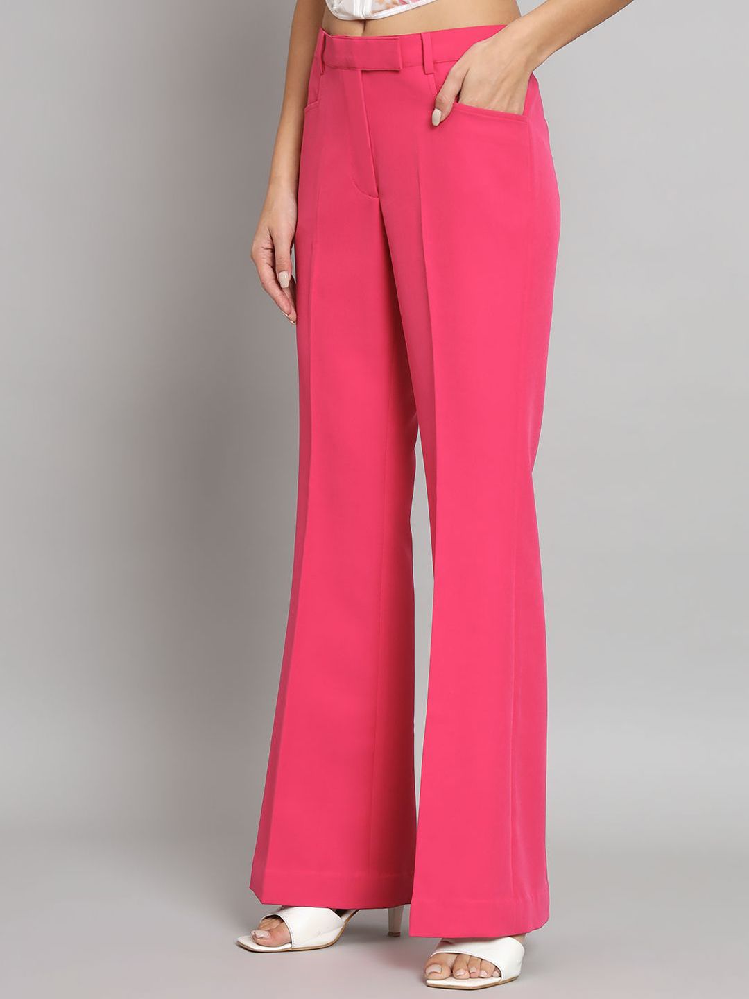 Women Pink Women Relaxed Easy Wash Bell Bottom Trousers