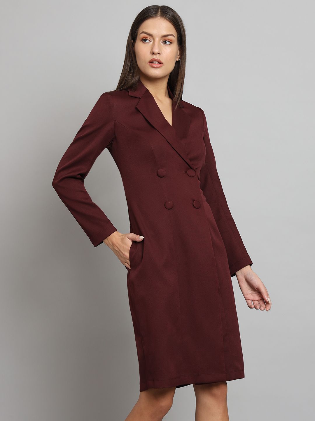Women Stretch Blazer Dress- Maroon